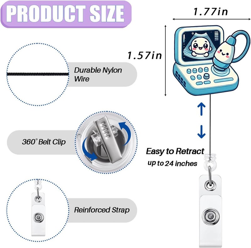 Bydevia Funny Ultrasound Tech Badge Reel Retractable, Sonographer Badge Reel, Cute Ultrasound Technician Gifts, Maternity Nurse Badge Clip, Sonography Badge Holder with Alligator Clip & 24” Durable Nylon Cord - Image 2